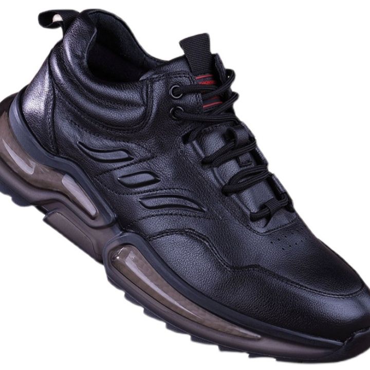 黒スニーカー 本革製エアクッション厚底運動靴