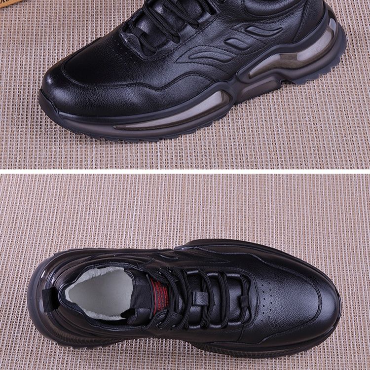 黒スニーカー 本革製エアクッション厚底運動靴