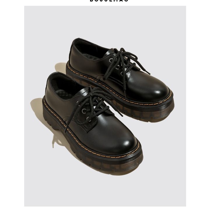黒スニーカー レースアップ厚底革靴シューズ