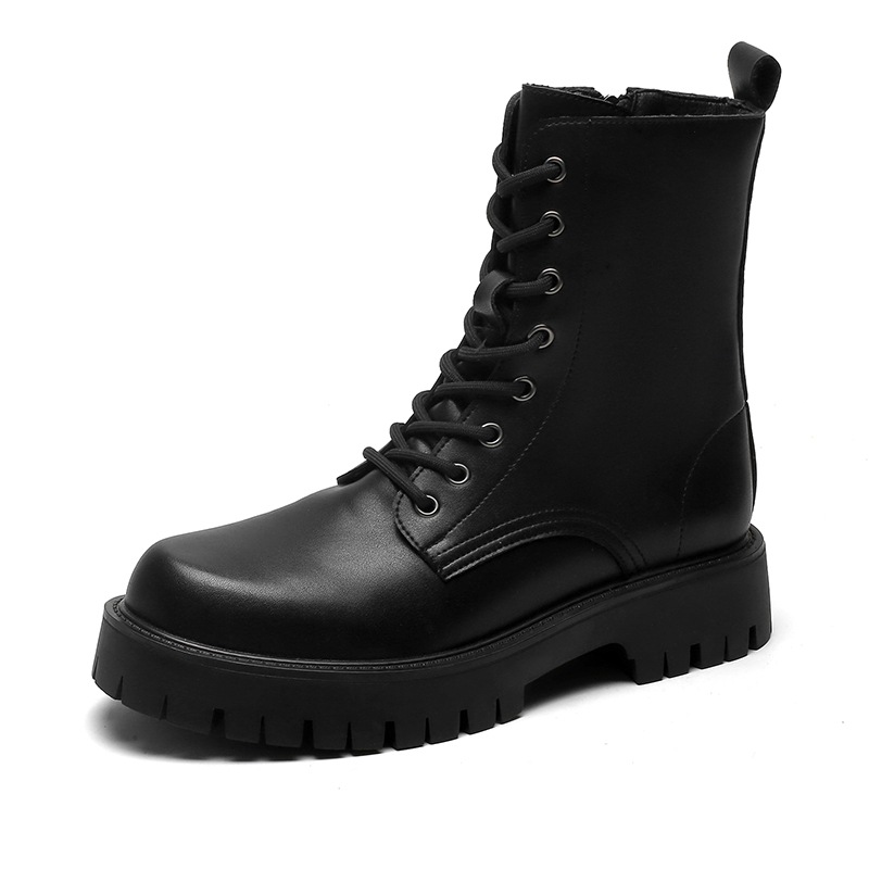 黒スニーカー ミリタリー風編み上げ厚底ブーツ