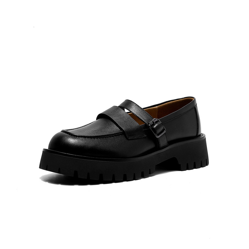 黒スニーカー ストラップ付き厚底ローファー運動靴