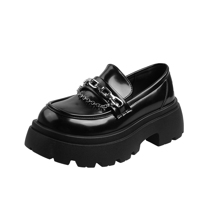 黒スニーカー チェーン装飾厚底ローファー靴