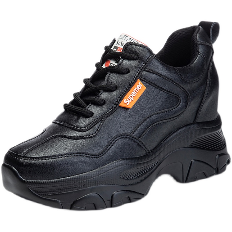 黒スニーカー 本革八センチ身長アップ運動靴