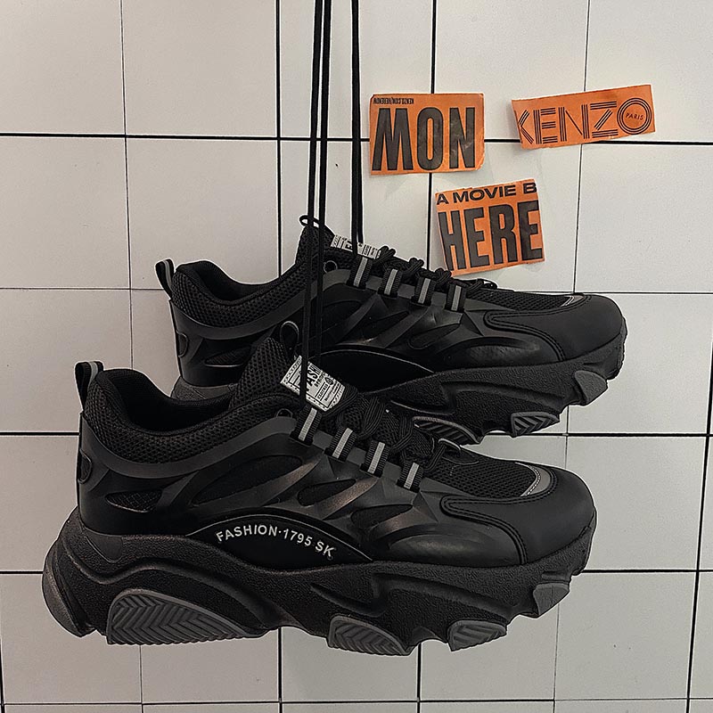 黒スニーカー 多層構造厚底運動靴スポーツカジュアルシューズ