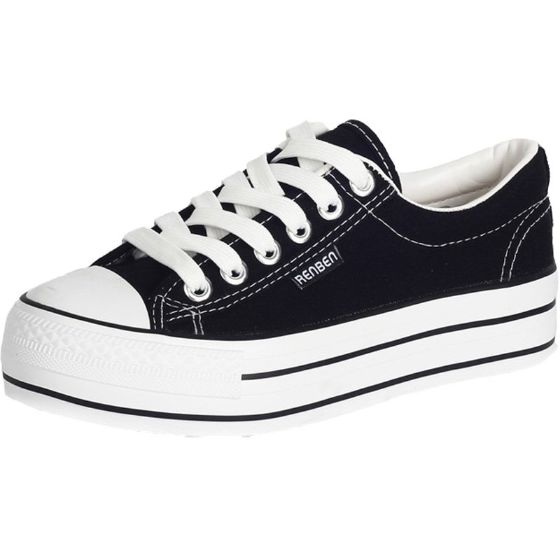 黒スニーカー クラシック厚底キャンバス運動靴