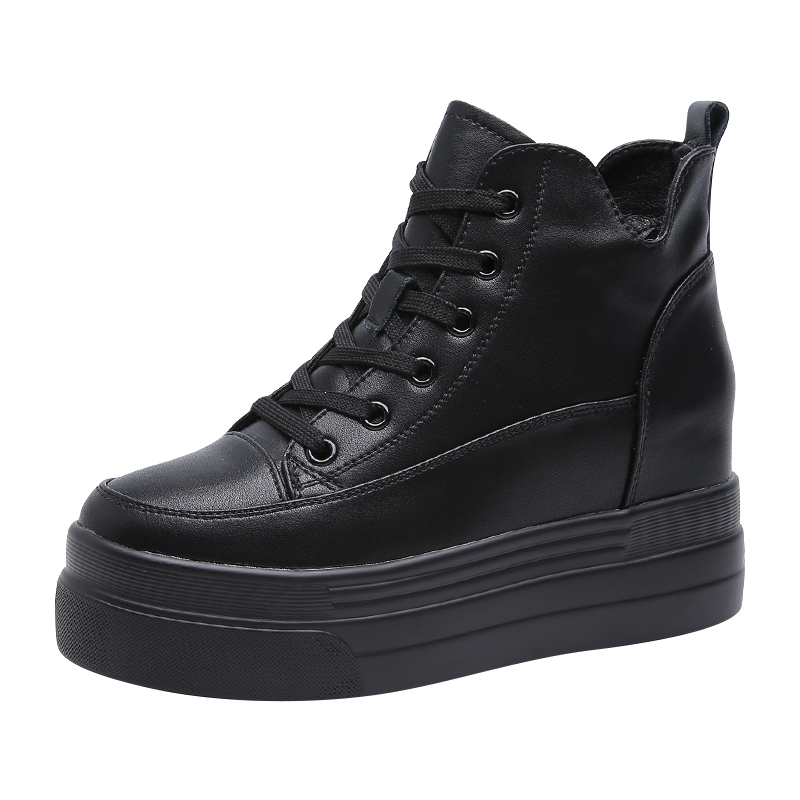 黒スニーカー レースアップ高底プラットフォーム運動靴