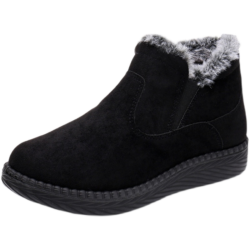 黒スニーカー ふわふわファー付き厚底ショートブーツ