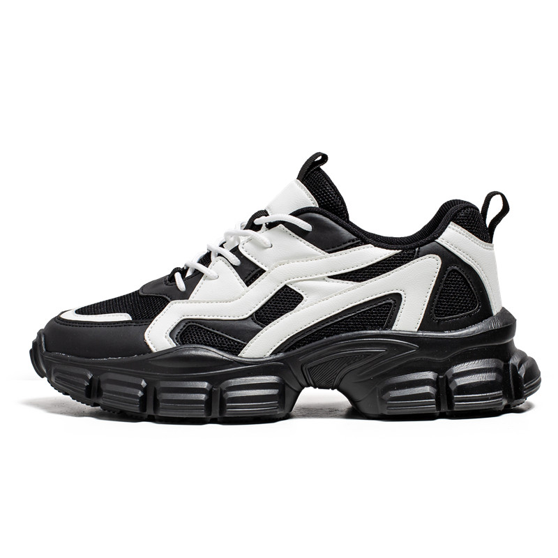 黒スニーカー 厚底メッシュ切替えスポーツシューズ