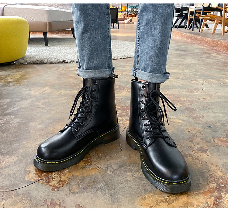 黒スニーカー クラシック編み上げレザーブーツ