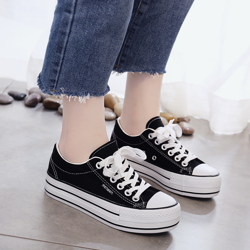 黒スニーカー クラシック厚底キャンバス運動靴