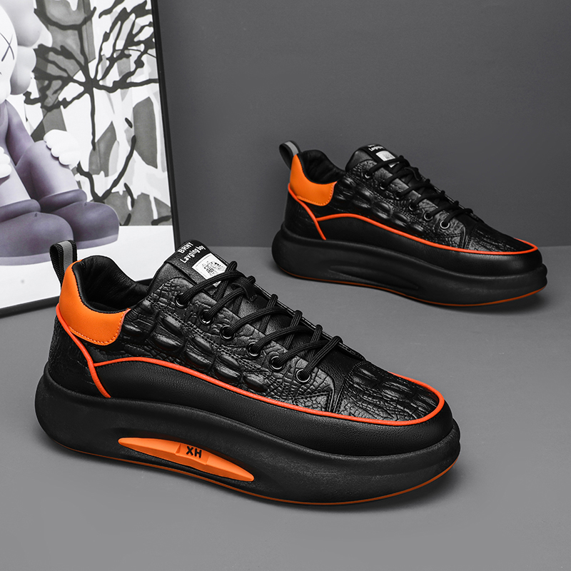 黒スニーカー クロコダイル柄エアクッション厚底運動靴