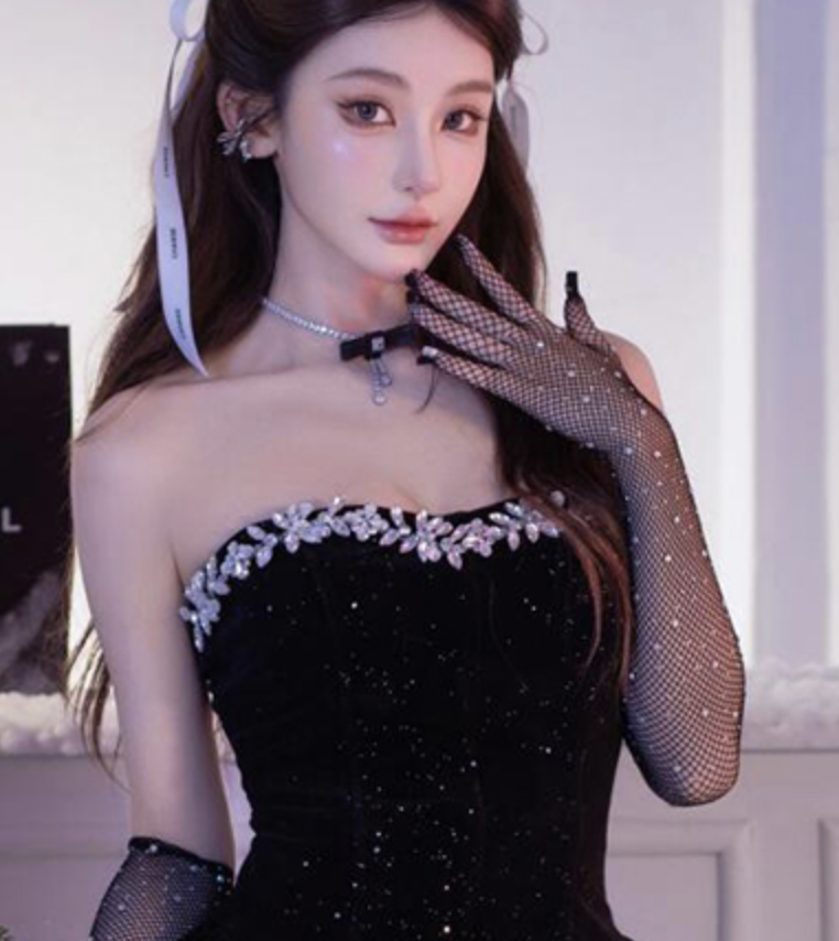 黒ワンピース ふわもこ姫系キラキラワンピース
