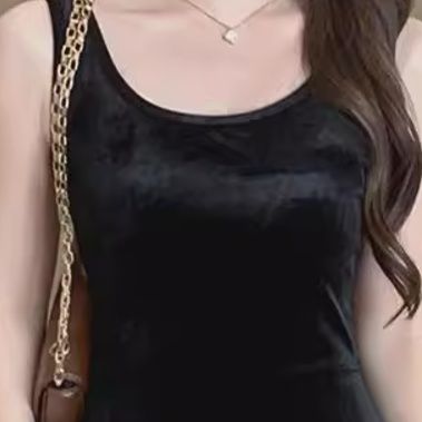 黒ワンピース 優美なベロアロングワンピース