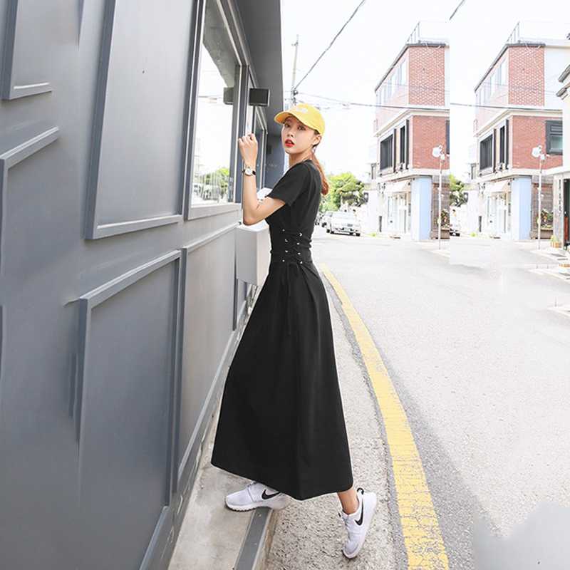 黒ワンピース ウエストコンシャス ロングワンピース