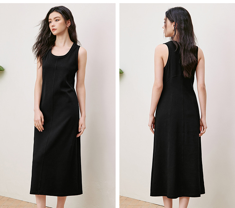 黒ワンピース シンプル美ライン ロングワンピース