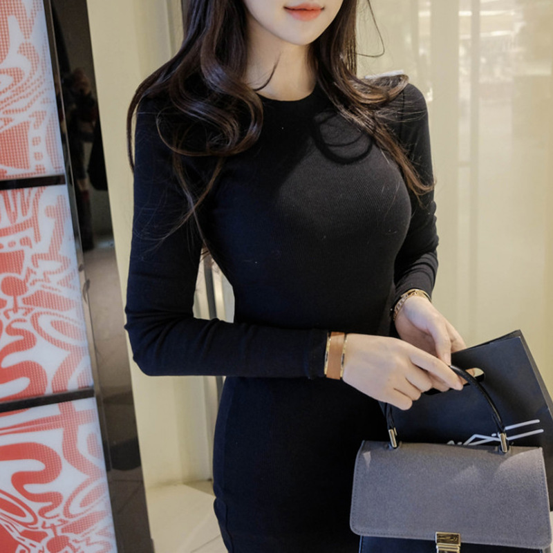 黒ワンピース シンプル美シルエットロングワンピース