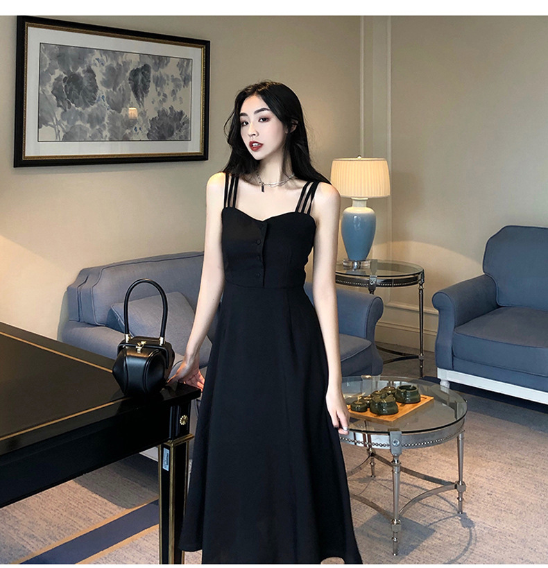 黒ワンピース 三連ストラップ優美ワンピース