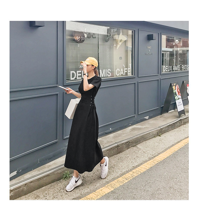 黒ワンピース ウエストコンシャス ロングワンピース