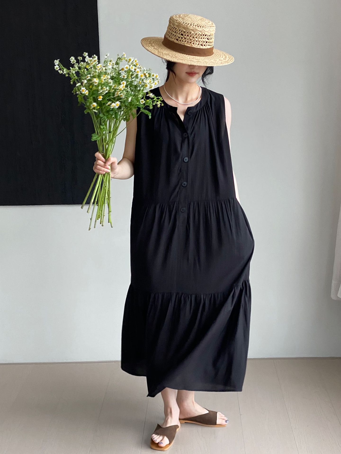 黒ワンピース 優美な集い ティアードノースリーブ