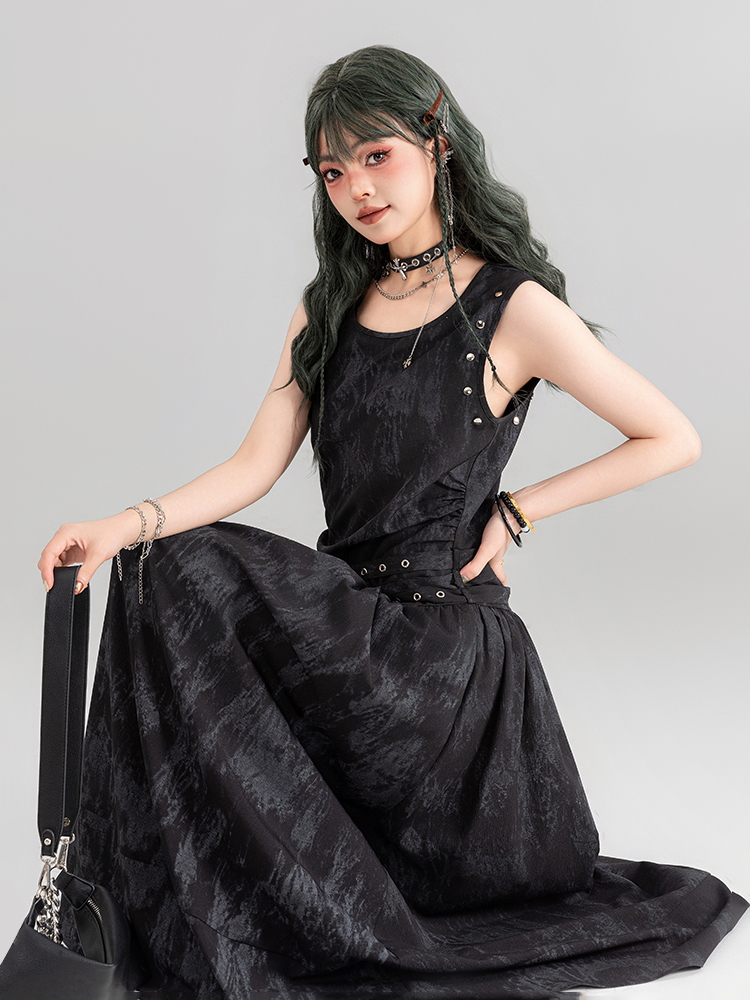黒ワンピース パンクスタイル ロングワンピース