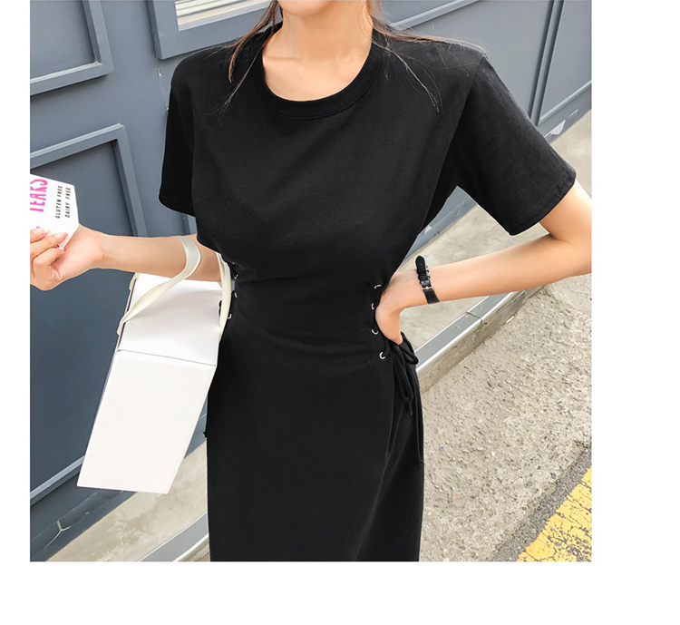 黒ワンピース ウエストコンシャス ロングワンピース