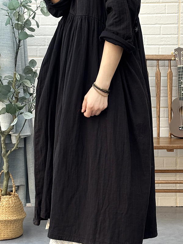 黒ワンピース ナチュラルギャザーゆったりワンピース