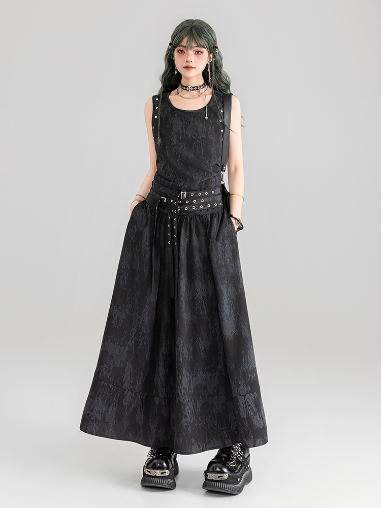 黒ワンピース パンクスタイル ロングワンピース