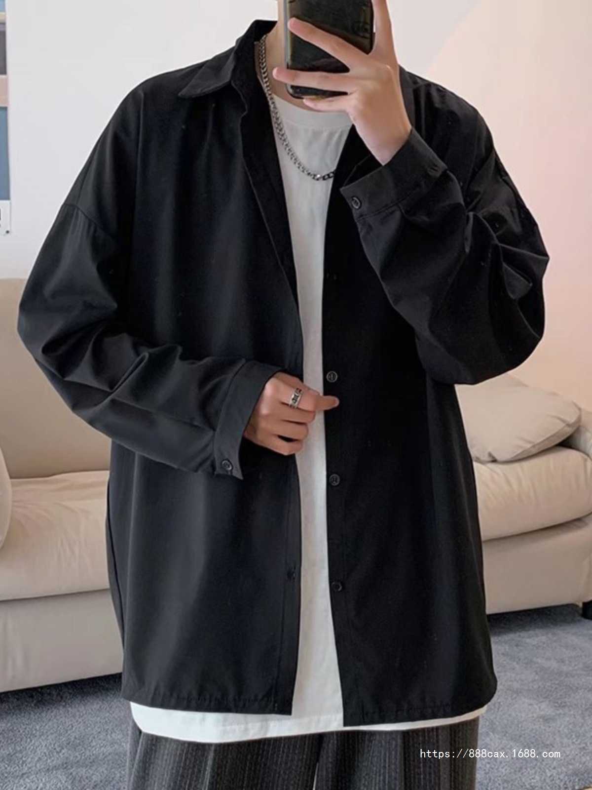 黒シャツ シンプル ゆるシルエット シャツ