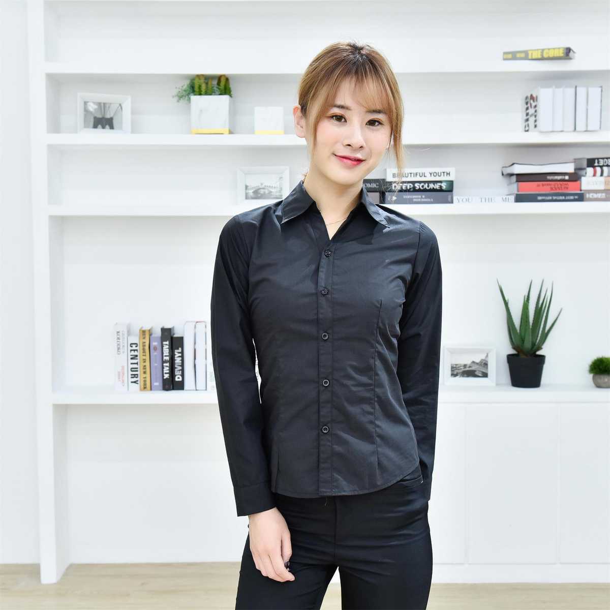 黒シャツ しなやかオフィスシャツ