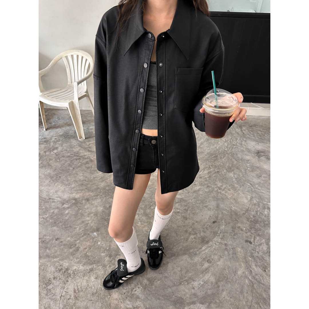 黒シャツ オーバーサイズカジュアルシャツジャケット