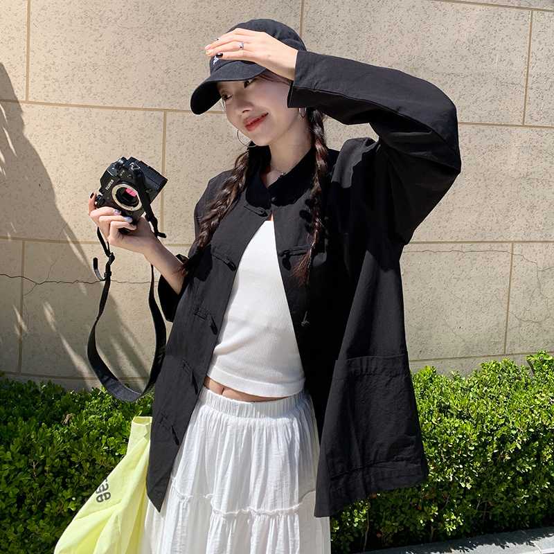 黒シャツ チャイナデザイン シャツ