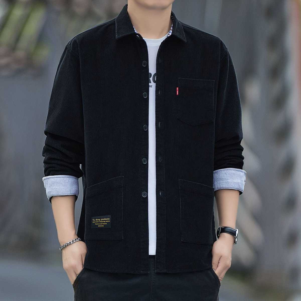 黒シャツ コーデュロイワークジャケット