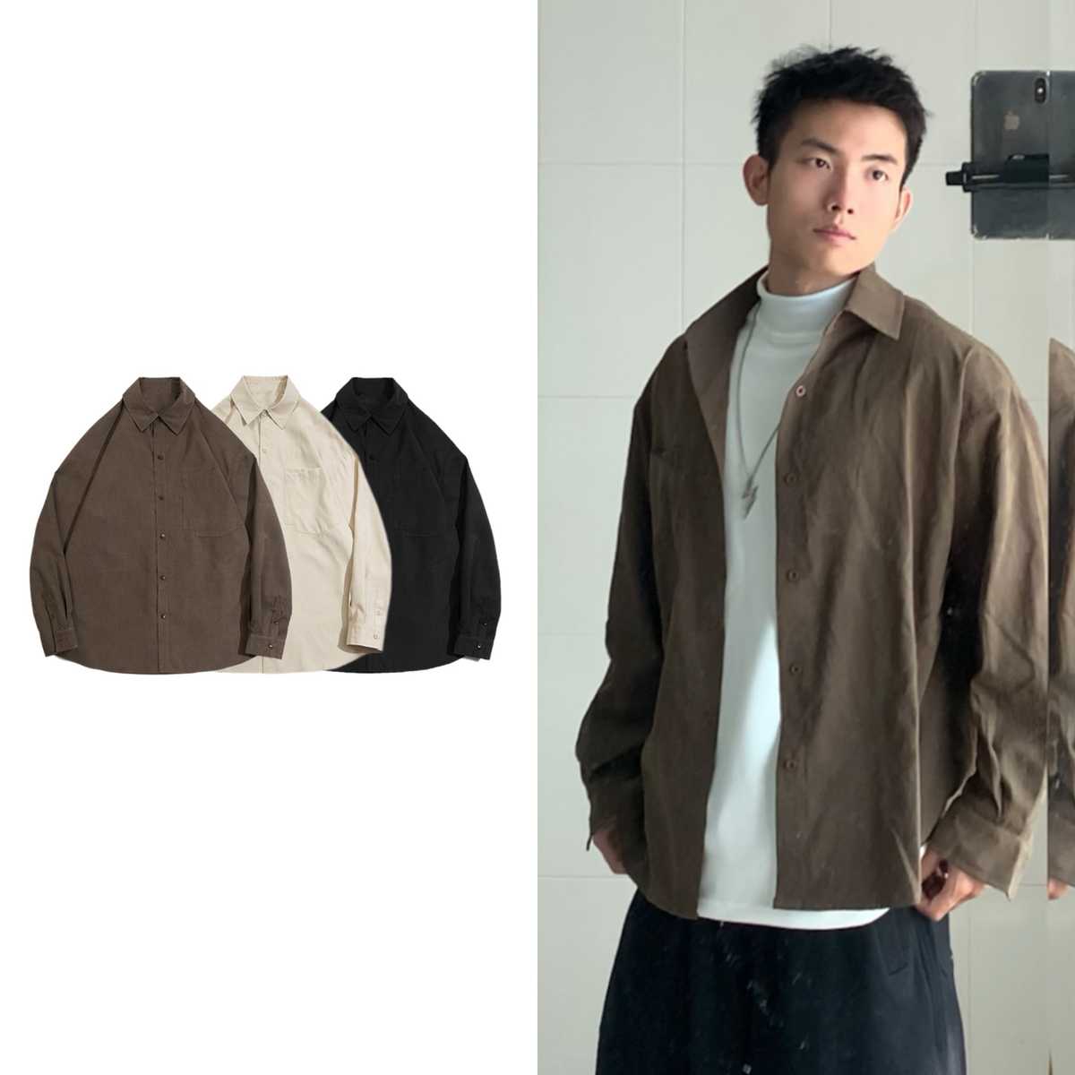 黒シャツ シンプル カジュアル オーバーシャツ