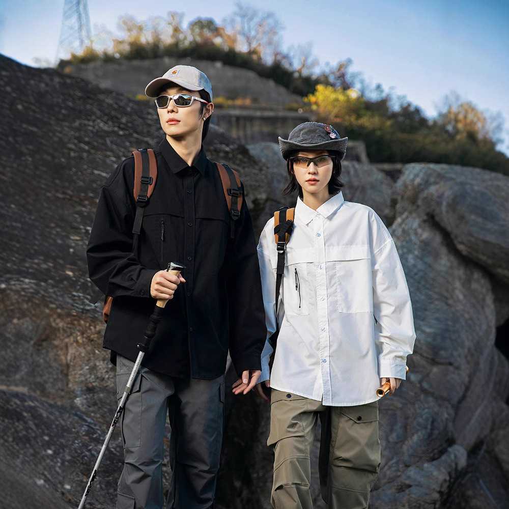 黒シャツ アウトドア機能性オーバーシャツ