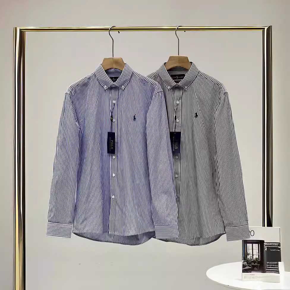 黒シャツ ストライプ柄コットンドレスシャツ