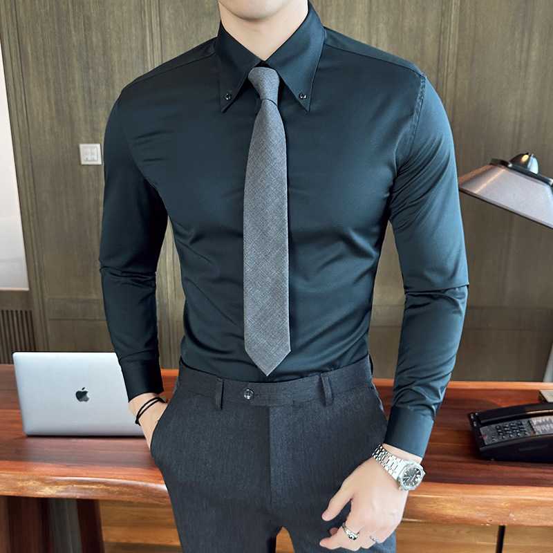 黒シャツ フォーマル ビジネス スリムシャツ