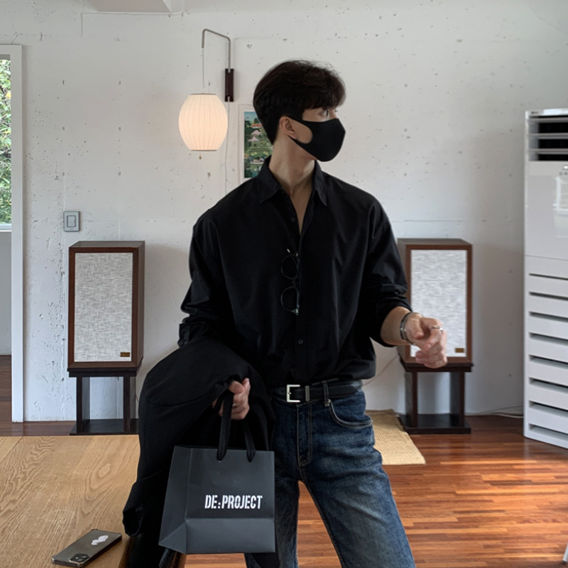 黒シャツ オーバーサイズシルエットドレスシャツ