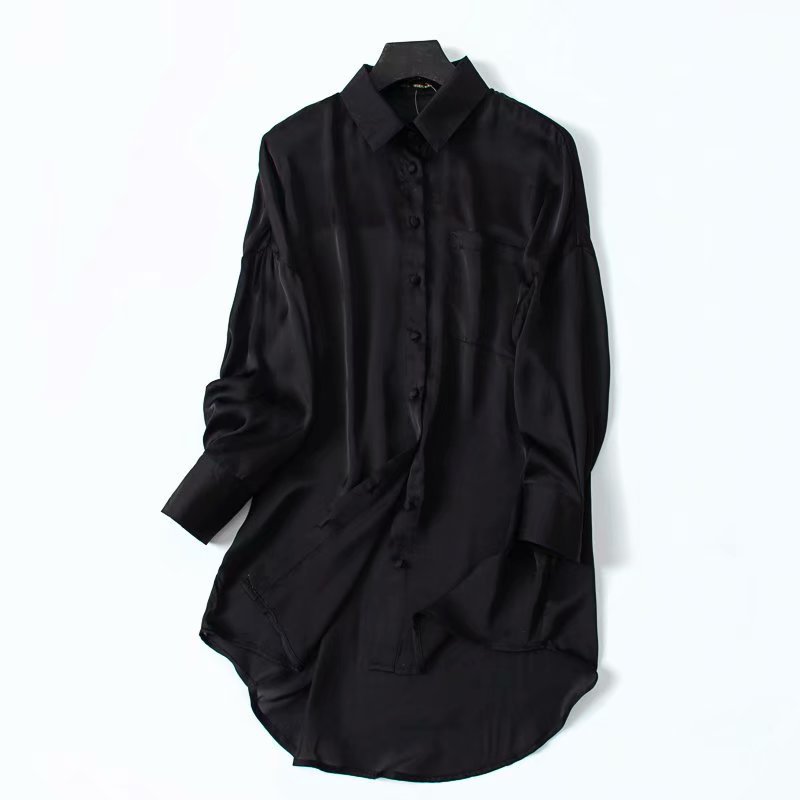 黒シャツ シンプル上質ロングシャツ