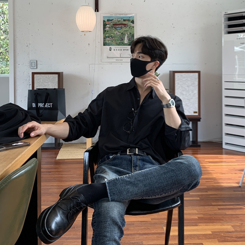 黒シャツ オーバーサイズシルエットドレスシャツ
