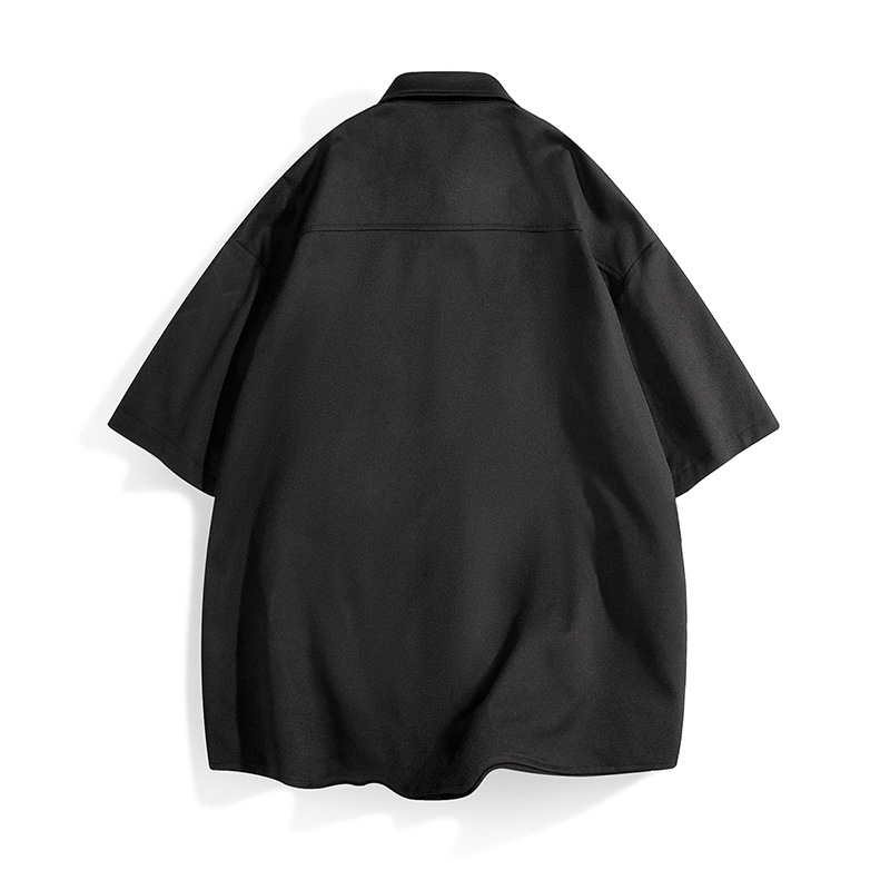黒シャツ アシンメトリーポケット切替デザインシャツ