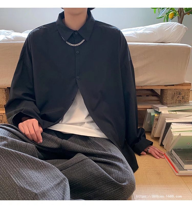 黒シャツ シンプル ゆるシルエット シャツ