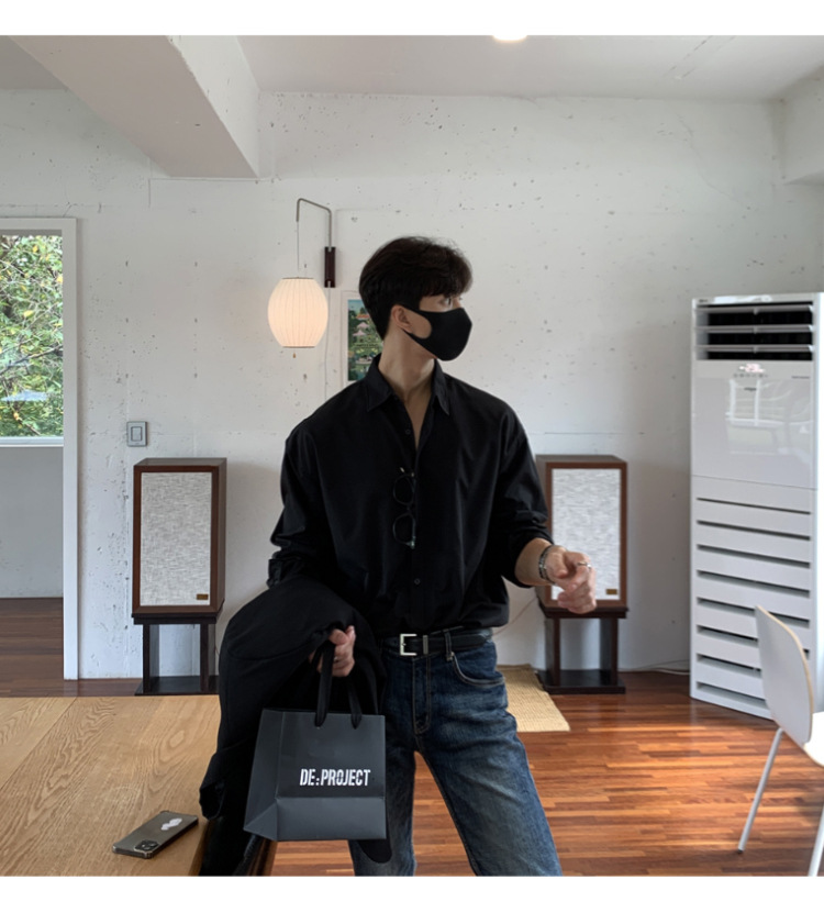 黒シャツ オーバーサイズシルエットドレスシャツ