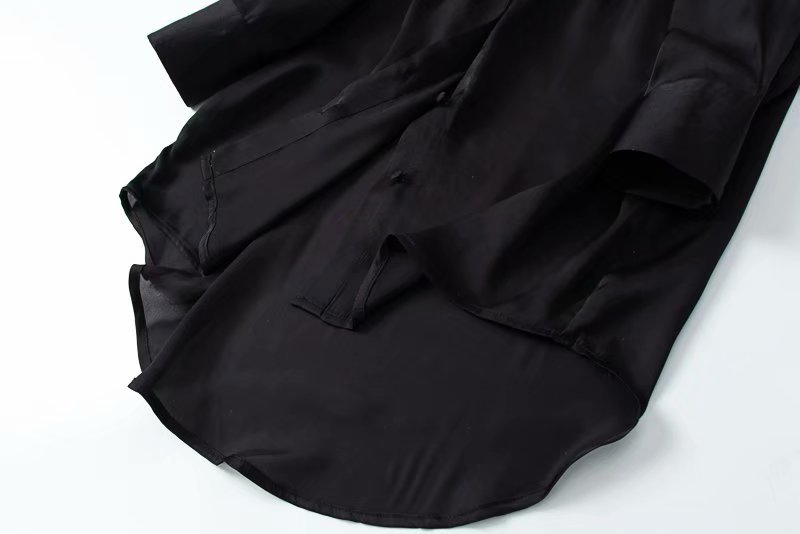 黒シャツ シンプル上質ロングシャツ