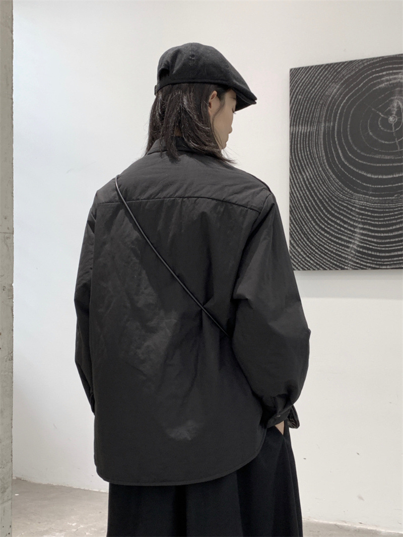 黒シャツ オーバーサイズ 中綿シャツジャケット