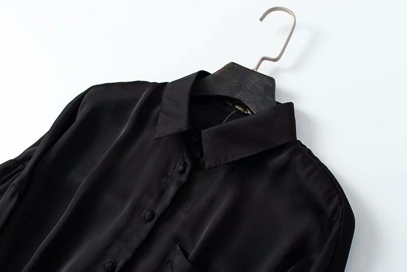 黒シャツ シンプル上質ロングシャツ