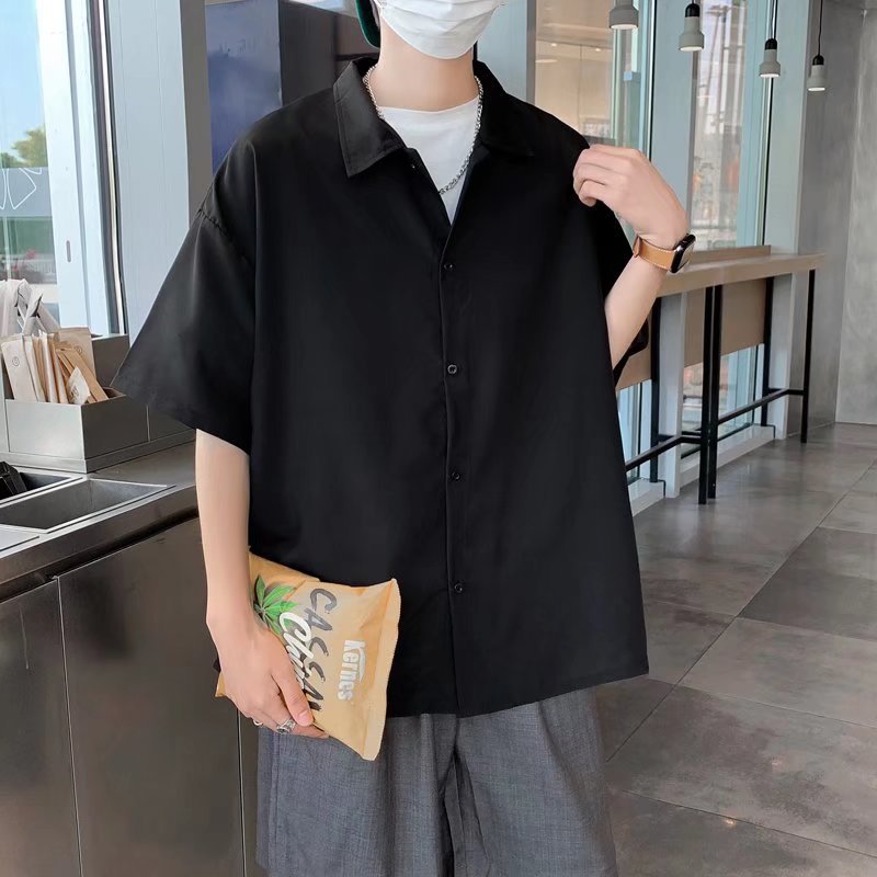 黒シャツ シンプル ゆるシルエット シャツ