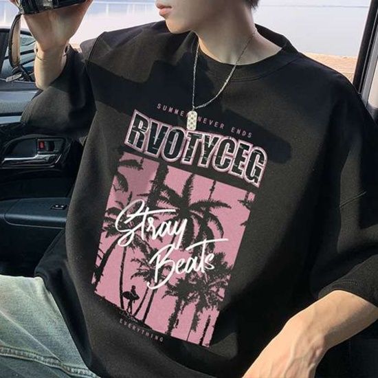 黒コーデ サマービーチ ヴィンテージ オーバーサイズTシャツ