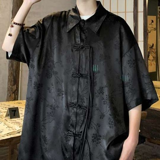 黒コーデ 和風モダン半袖チャイナジャケット