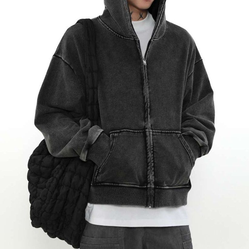 黒コーデ ヴィンテージ加工オーバーサイズフーディー