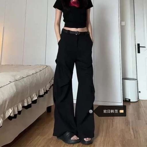 黒コーデ ハイウエストワイドパンツ
